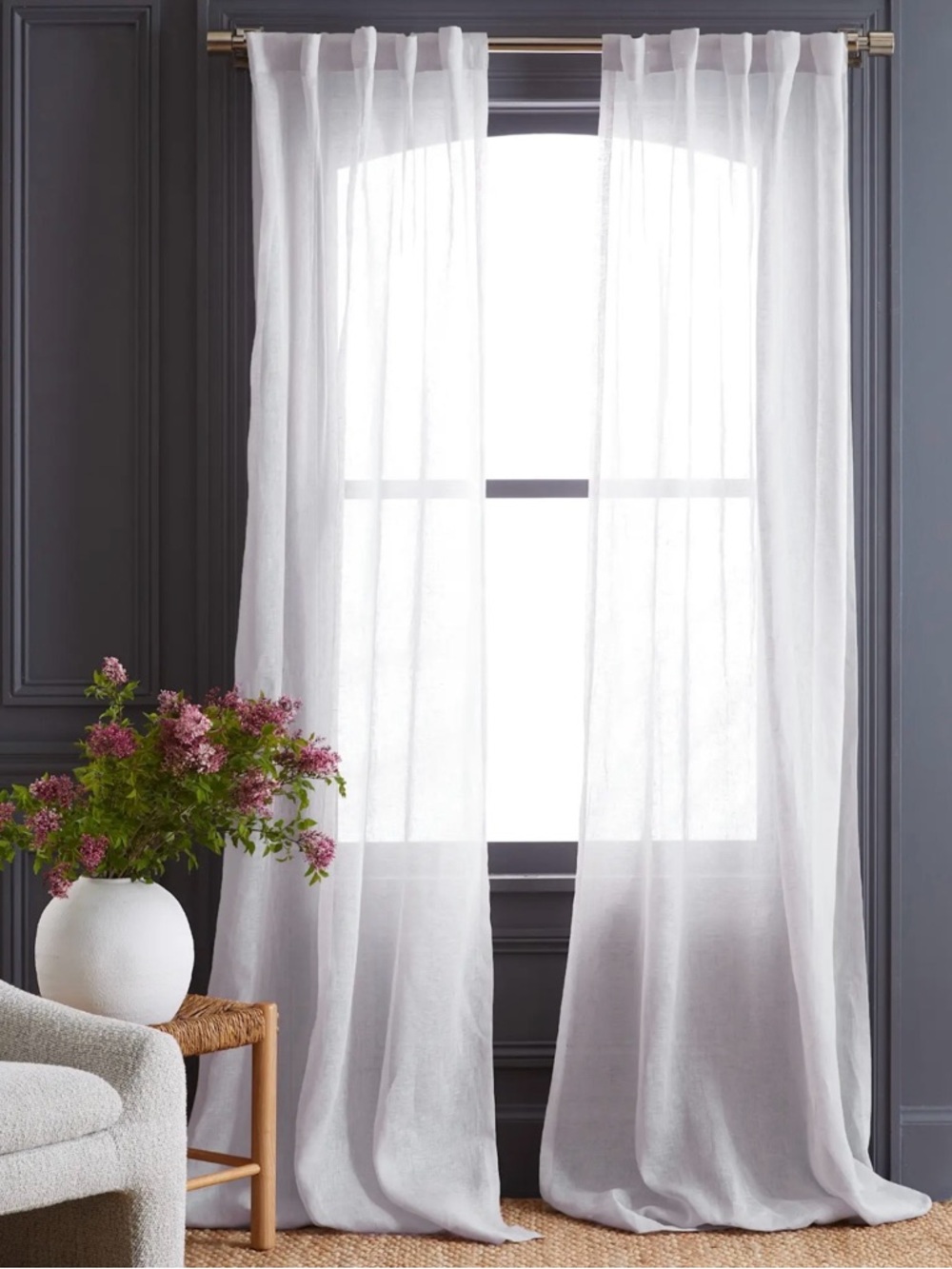 NWOT European Linen White Sheer Curtain Set 48x96 - Retail $92